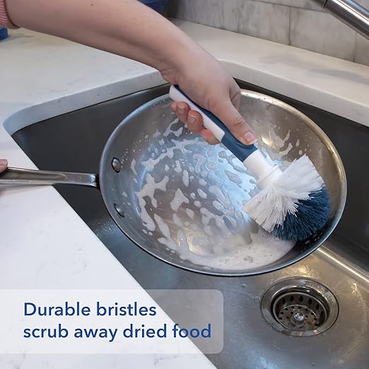 Unger Sink and Dish Scrub Brush, Kitchen Washing Scrubber for Hard-to-Reach Corners, Small Cleaning Supplies, Non-Scratch Bristles, Glassware, Pots, Pans, Tumblers, Drains, and Disposals - Image 6