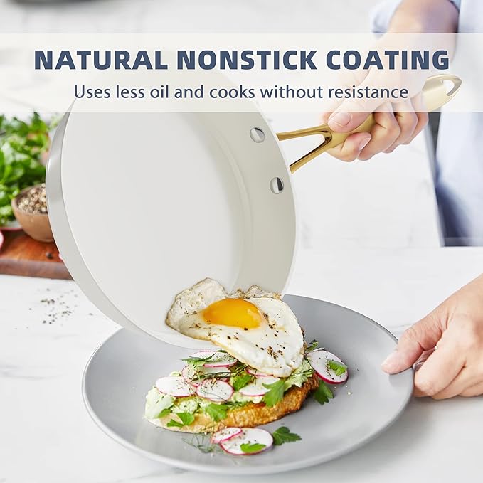 Pots and Pans Set Non Stick - VONIKI Ceramic Cookware Set with Cooking Utensils Set, Non Toxic Kitchen Cookware Sets Dutch Oven Pot with Lid Saucepan Set Sauté Pan Frying Pan Set for Cooking Gifts - Image 3