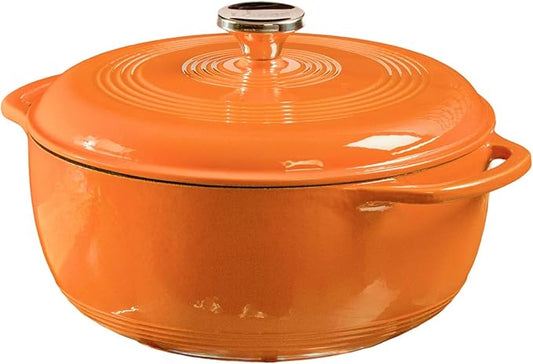 Lodge Essential Enamel Cast Iron Dutch Oven - Perfect for Bread Baking, Braising, Marinating & Slow Cooking - Features Moisture-Sealing Lid & Dual Handles - Kitchen Essentials - 6 Quarts - Pumpkin by Lodge