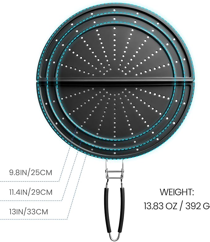 Snowyee Foldable Splatter Screen for Frying Pan, Silicone Grease Splatter Guard Include 3 Different Size 13/11.42/9.84 inch or 33/29 / 25 cm for Kitchen Cooking Pan Cover (1 Piece/Black) - Image 4
