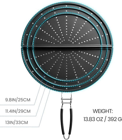 Snowyee Foldable Splatter Screen for Frying Pan, Silicone Grease Splatter Guard Include 3 Different Size 13/11.42/9.84 inch or 33/29 / 25 cm for Kitchen Cooking Pan Cover (1 Piece/Black) - Image 4