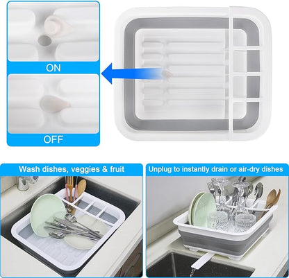 Collapsible Dish Drying Rack with Drain Plug Tube, Portable Dish Drainers for Kitchen Counter, Folding Dish Rack Over Sink Drying Dinnerware,Kitchen Sink Organizer Travel Trailer RV Camping Essentials - Image 6