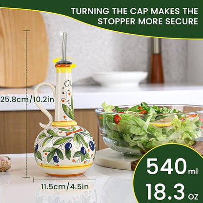 18 oz Ceramic Olive Oil Dispenser Bottle for Kitchen, Large Capacity Oli and Vinegar Cruet with Stainless Steel Spout, 540 ml Oil Container with Handle for Cooking Preventing, Vinegar Cruet - Image 2