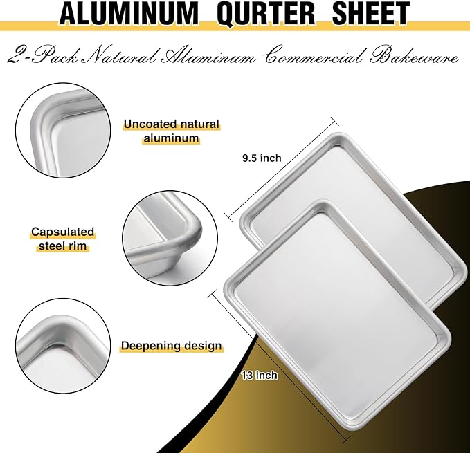 Commercial Quality Baking Sheet Pan Set, Natural Aluminum Cookie Sheet, Umite Chef Encapsulated Galvanized Steel Rim Warp Resistant Baker's Quarter Sheet Pan, Cookie Tray Pans for Baking, Roasting - Image 3
