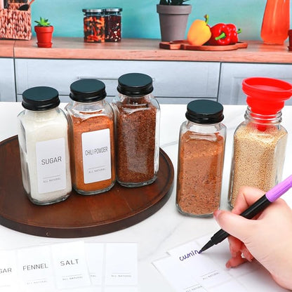 15 Pack 8oz Glass Spice Jars with Grinders, Square Spice Bottles with Deeper Shaker Lids & Airtight Metal Caps, Seasoning Containers with Labels for Spice Organization, Fits Cabinet, Spice Rack - Image 5