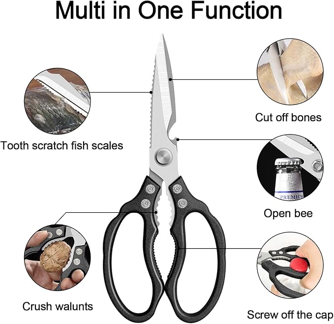 CGBE Kitchen Scissors All Purpose Heavy Duty, Ultra Sharp Stainless Steel Kitchen Shears Dishwasher Safe, Cooking Shears for Chicken, Poultry, Fish, Meat, Herbs & Grapes with Non-Slip Grips - Black - Image 2