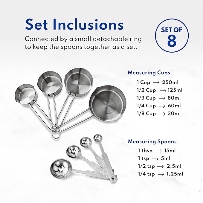New Star Foodservice 42917 Stainless Steel 8-Piece Measuring Cups and Spoons Combo Set - Image 4