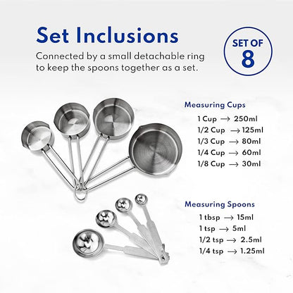 New Star Foodservice 42917 Stainless Steel 8-Piece Measuring Cups and Spoons Combo Set - Image 4