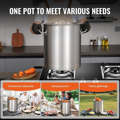 VEVOR 18/8 Stainless Steel Stockpot, 42QT Large Cooking Pots, Multipurpose Cookware Sauce Pot with Composite Base, Heavy Duty Commercial Grade Stock Pot, Sanding Treatment, for Large Groups Events - Image 6