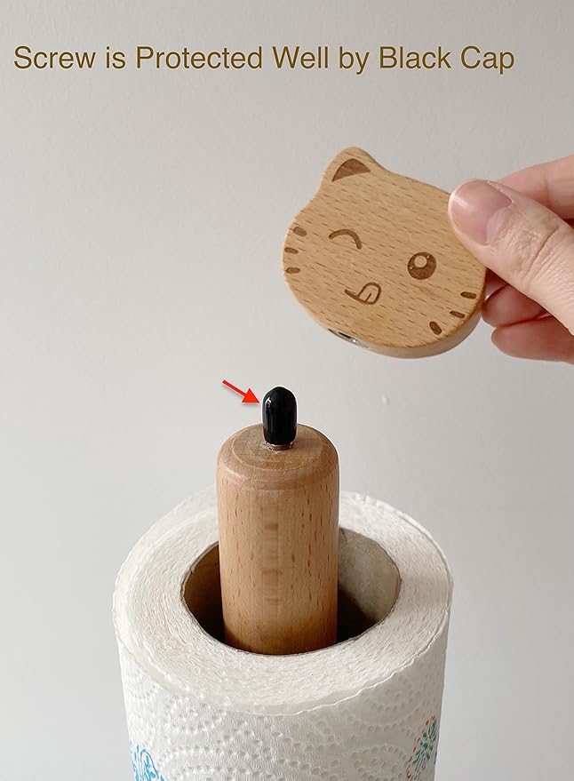 Cute Paper Towel Holder, Wooden Kitchen Roll Stand Organizer Free Standing, Housewarming Gift Present for Friends