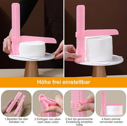 12 Pcs Adjustable Cake Smoother Set, Plastic Cake Decorating Tools Comb and Dough Scrapers for Baking Pastries (Pink) - Image 4