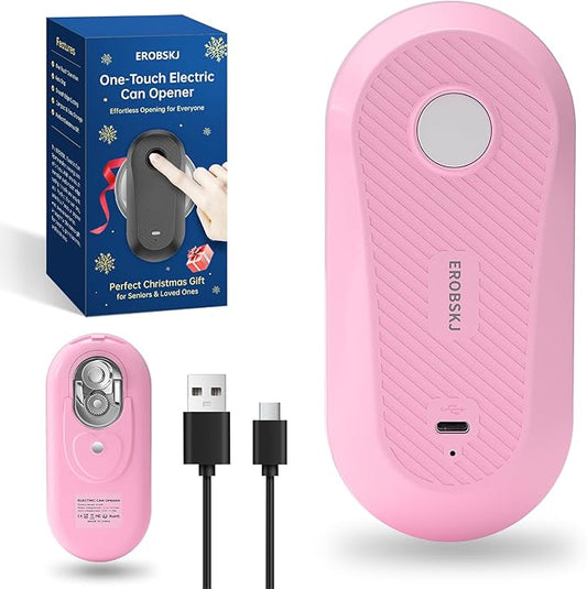 Auto Electric Can Opener, Rechargeable Can Openers for Seniors & Arthritis, One-Touch Automatic Can Opener, Hands-Free, Smooth Edge, Compact,Small - Auto Stop，Pink