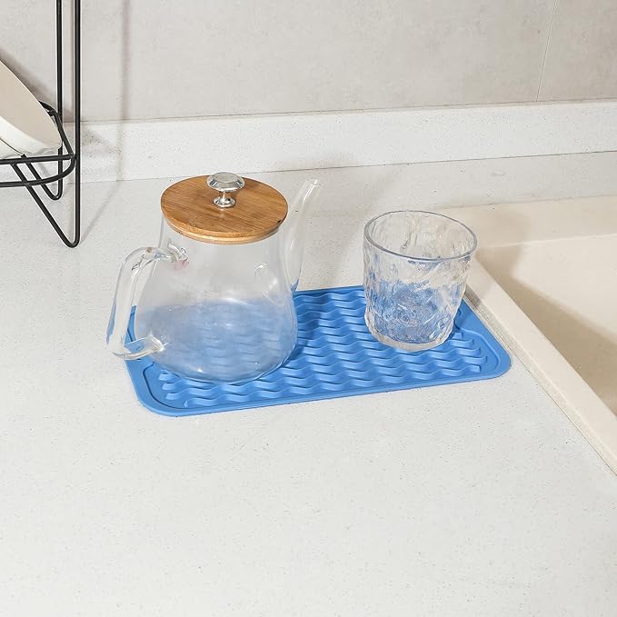 MicoYang Silicone Dish Drying Mat for Multiple Usage,Easy clean,Eco-friendly,Heat-resistant Silicone Mat for Kitchen Counter or Sink,Refrigerator or Drawer Liner Lichen BlueL S 12 inches x 6 inches - Image 5