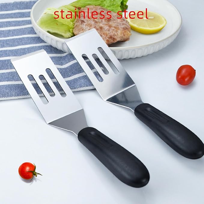 2-Pieces Small Metal Spatula Set, Mini Metal Spatulas for Kitchen Use, Stainless Steel Spatula for Flipping, Serving & Turning Pancakes, Eggs, Brownies, Cookies, Cakes & Desserts (2 PC SLOTTED)