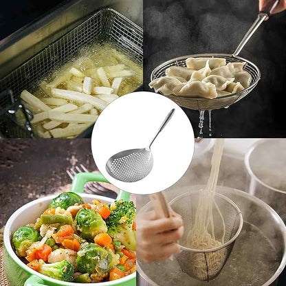 Stainless Steel Skimmer Slotted Spoon, Spider Strainer Ladle with Long Handle for Cooking, Draining Pasta, Deep Frying(Stainless Steel Handle)