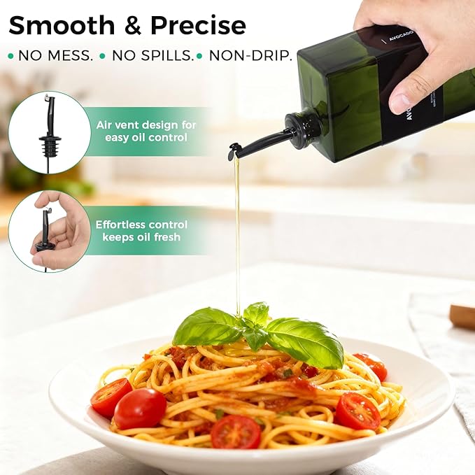 WISIMMALL Olive Oil Dispenser Bottle For Kitchen, 17OZ UV-Blocking Oil And Vinegar Dispenser Set Of 4, Soy Sauce Cooking Oil Dispenser with 4 Stainless Steel Pourers & 44 Labels - Image 8