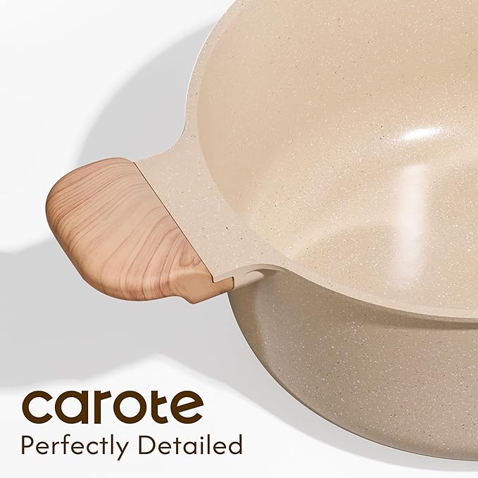 CAROTE 5 Qt Nonstick Stock Pot with Lid Soup Pot, Ceramic 5 Quart Casserole with Lid, Easy to Clean Non Stick Cooking Pot Cookware PFOA Free, Ceramic Oatmeal - Image 6
