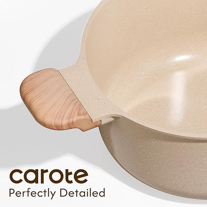 CAROTE 5 Qt Nonstick Stock Pot with Lid Soup Pot, Ceramic 5 Quart Casserole with Lid, Easy to Clean Non Stick Cooking Pot Cookware PFOA Free, Ceramic Oatmeal - Image 6