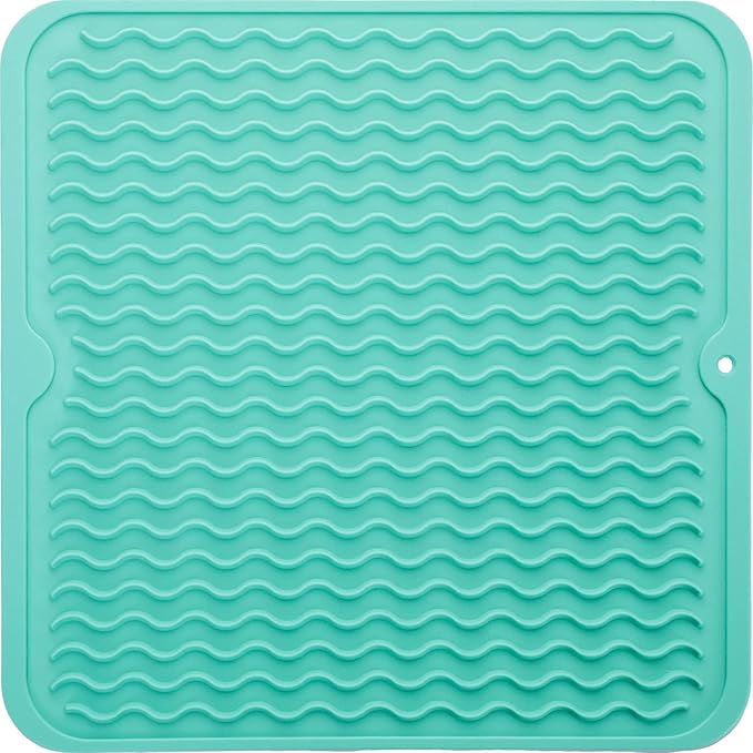 MicoYang Silicone Dish Drying Mat for Multiple Usage,Easy clean,Eco-friendly,Heat-resistant Silicone Mat for Kitchen Counter or Sink,Refrigerator or Drawer liner Mint M 12 inches x 12 inches by MicoYang