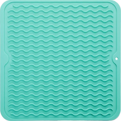MicoYang Silicone Dish Drying Mat for Multiple Usage,Easy clean,Eco-friendly,Heat-resistant Silicone Mat for Kitchen Counter or Sink,Refrigerator or Drawer liner Mint M 12 inches x 12 inches by MicoYang