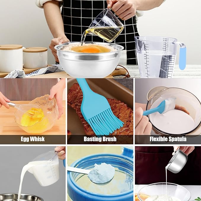 MIKULA Mixing Bowls Set, 22PCS Large Stainless Steel Mixing Bowl with Lids Set, Large Nesting Bowls 7/6/4.5/3.5/2.5QT, Measuring Cups and Spoons Baking Storage Metal Bowl for Kitchen Prep Supplies - Image 6