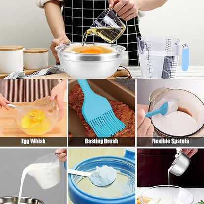 MIKULA Mixing Bowls Set, 22PCS Large Stainless Steel Mixing Bowl with Lids Set, Large Nesting Bowls 7/6/4.5/3.5/2.5QT, Measuring Cups and Spoons Baking Storage Metal Bowl for Kitchen Prep Supplies - Image 6