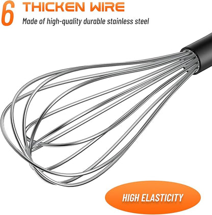 NileHome Silicone Whisk Set 8" 10" Kitchen Whisk Kitchen Wisk Wire Whisks for Cooking, Whisking, Blending, Beating, Stirring-Black Silver - Image 3