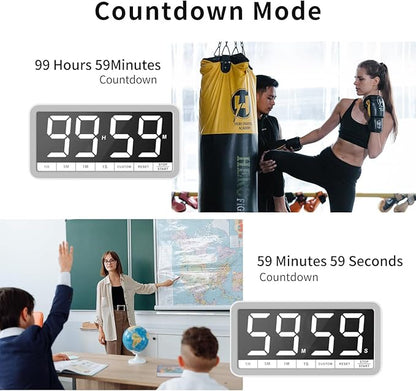 VOCOO Digital Kitchen Timer with 7.8” Extra Large Display, Magnetic, LED with 3 Brightness, 4 Alarms and 3 Volume Levels, Battery Countdown Count Up Timer for Cooking, Classroom, Home Gym (White) - Image 3