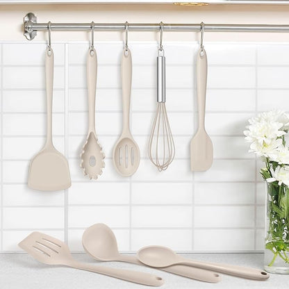 TeamFar 8 PCS Silicone Cooking Utensils - 446°F Heat Resistant Kitchen Silicon Utensils Set, Turner, Spatula, Spoon, Whisk, Kitchen Cooking Gadgets Tools for Nonstick Cookware, Dishwasher Safe-Khaki - Image 7