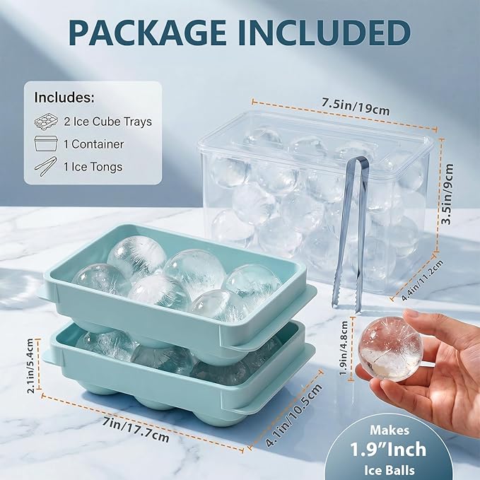 WIBIMEN Large Ice Cube Molds, Big Round Whiskey Ice Cube Trays for Freezer, Easy to Fill & Release, Whiskey Bourbon Cocktail(1.9In*6 Balls- Blue/2 Pack) - Image 5