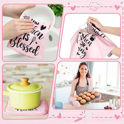 Leinuosen 8 Pcs Kitchen Towels and Oven Mitts Sets Pot Holders Dishcloths Set Kitchen Decorative Accessories Absorbent Potholders Heat Resistant for Chef Baking Cooking - Image 6