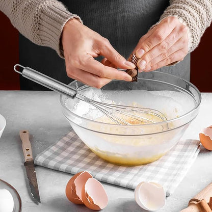 Silver Flour Sifter Baking Tool Set, DLAND Stainless Steel 4-Piece Kit with 10" Whisk, Dough Scraper & 5 Measuring Spoons, Mirror Polished, Easy to Clean, for Cake Bread Cookie Prep