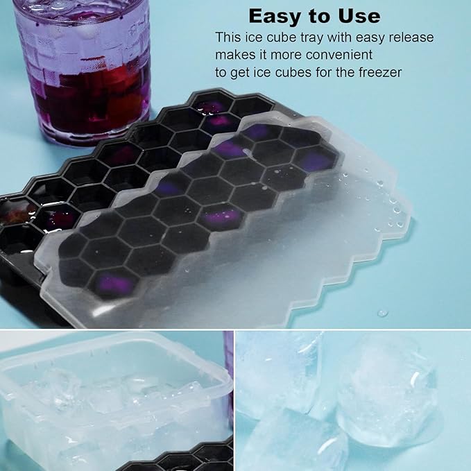Ice Cube Trays for Freezer with Lid-Silicone Ice Cube Tray with Lid Ice Maker 4 Pack Black,Easy-Release Reusable Ice Cube Coffee Scoop for Coffee Bar Accessories - Image 4