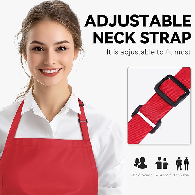 NLUS Kitchen Cooking Apron with 3 Pockets, Adjustable Bib Apron Chef Aprons for Women Men