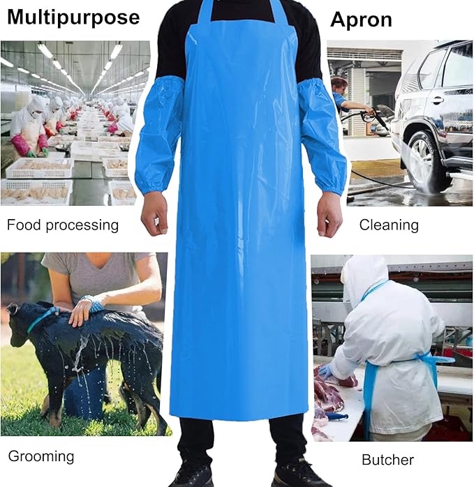 ELEBOX Waterproof Oil Proof Bib Apron Utility Apron Chemical Resistant Apron with Sleeve Work Apron Ultra Lightweight - Image 6