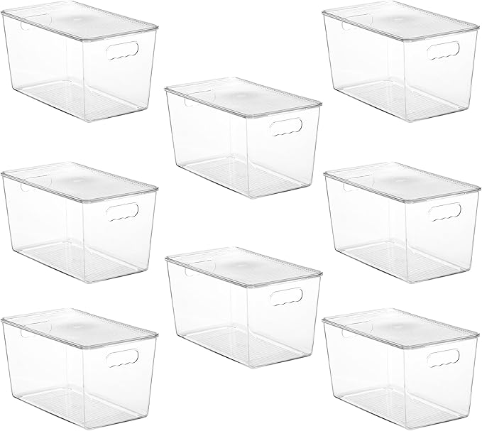 Vtopmart 8 Pack Clear Stackable Storage Bins with Lids,XLarge Plastic Containers with Handle for Pantry Organizer and Storage,Perfect for Kitchen,Fridge,Cabinet, Closet,Bathroom Organization by Vtopmart
