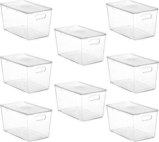 Vtopmart 8 Pack Clear Stackable Storage Bins with Lids,XLarge Plastic Containers with Handle for Pantry Organizer and Storage,Perfect for Kitchen,Fridge,Cabinet, Closet,Bathroom Organization by Vtopmart