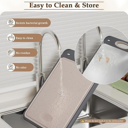 GUANCI Cutting Board for Kitchen Double Sided 304 Stainless Steel Chopping Board Food-Grade Stainless Steel and Wheat Straw PP Samll Size 14’’×9.6’’ Easy to Clean - Image 7