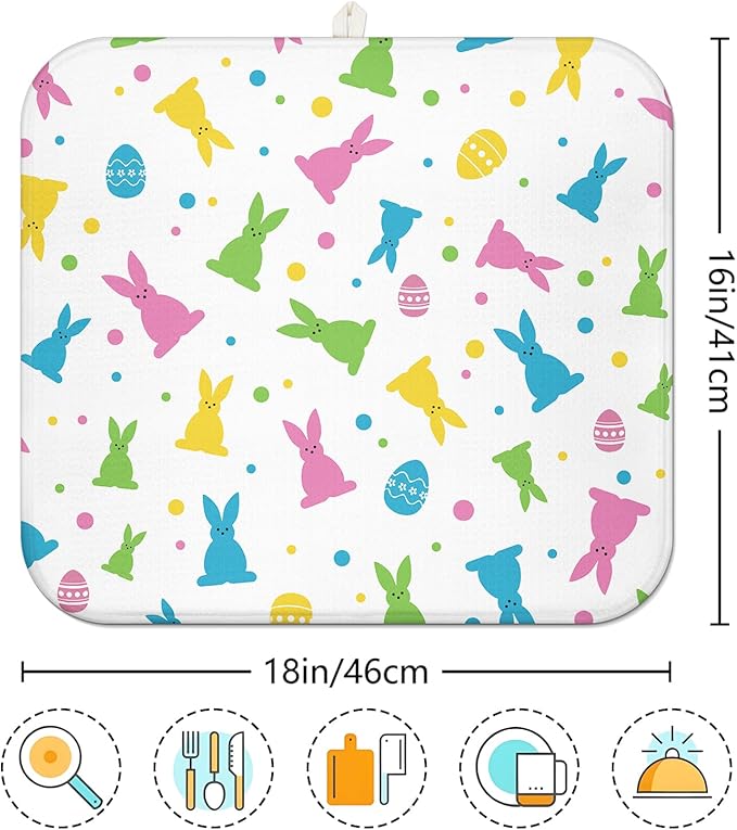Easter Dish Drying Mat for Kitchen Counter 16''x18'' Microfiber Absorbent, Small & Compact Red Kitchen Draining Mat for Countertops Dish Drainer Mat Drying Pad Foldable Utensils, and Cookware - Image 7