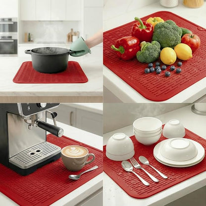 MicoYang Silicone Dish Drying Mat for Multiple Usage,Easy clean,Eco-friendly,Heat-resistant Silicone Mat for Kitchen Counter or Sink,Refrigerator or Drawer Liner Red XL 18 inches x 16 inches - Image 4