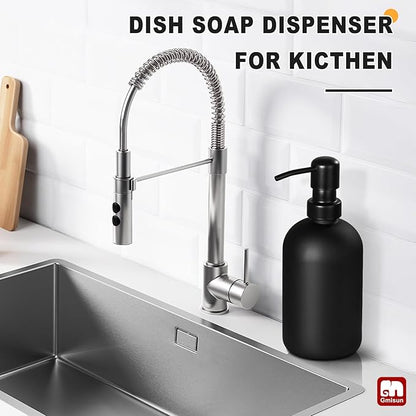 GMISUN Black Soap Dispenser, Dish/Hand Soap Dispenser with Matte Black Stainless Steel Pump, 15 fl oz/450ml Glass Soap Dispensers Set for Kitchen/Bathroom, Modern Refillable Liquid Lotion Dispenser