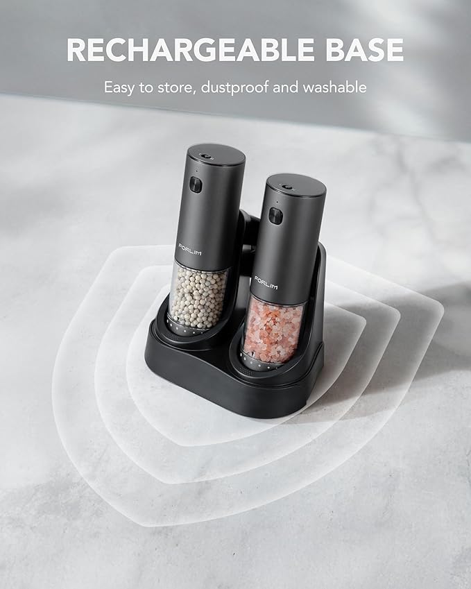 FORLIM 2-Speed ​​Electric Salt And Pepper Grinder Set, External Rotation To Adjust Coarseness, Electric Salt and Pepper Shaker With Charing Base, One-Button Automatic Grinding, Washable Container - Image 6
