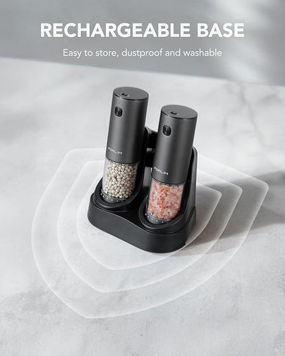 FORLIM 2-Speed ​​Electric Salt And Pepper Grinder Set, External Rotation To Adjust Coarseness, Electric Salt and Pepper Shaker With Charing Base, One-Button Automatic Grinding, Washable Container - Image 6
