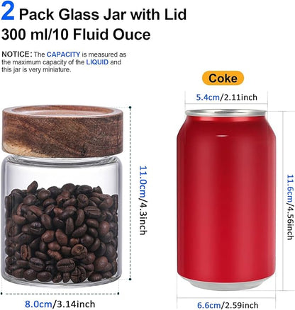 10 oz Small Glass Jars with Top Screw Lid Round Herb Coffee Bean Ground Storage Canister Clear Glass Food Container for Pantry Sugar Tea Coffee Bean Spice Nuts Cookies Bath Salts (2×300ml(10oz)) - Image 8