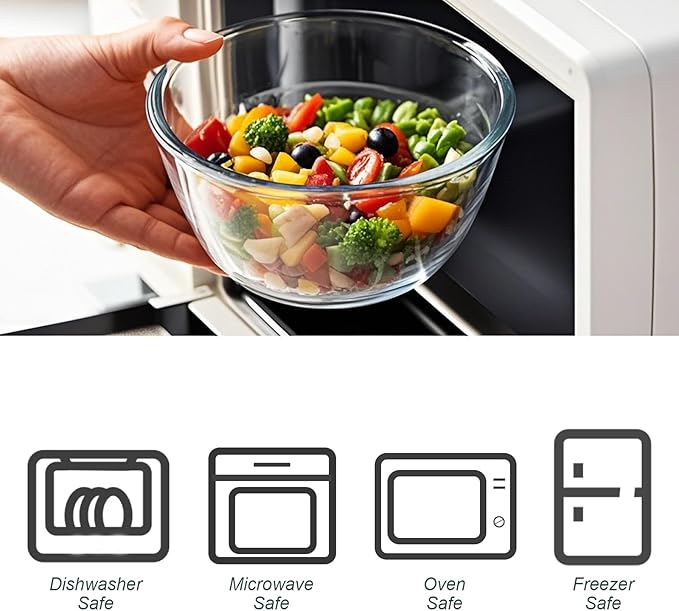 M MCIRCO Glass Mixing Bowls with Lids, 4 Packs Glass Bowl Set, Nesting Bowls for Meal Prep, Food Storage, Bowls For Cooking, Baking, BPA-Free, 0.8/1.7/2.9/4.8 Qt - Image 5