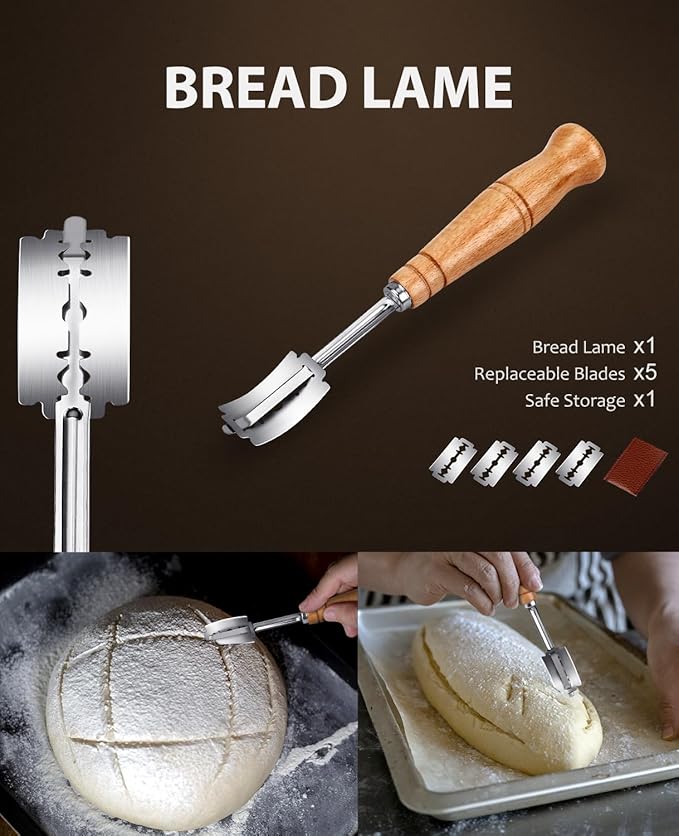 MOSFiATA Bread Knife 8” Ultra Sharp Serrated Knife, German High Carbon Stainless Steel EN1.4116 Bread Slicer with Bread Lame, Micarta Handle, For Bread, Cake, Bagels - Image 6