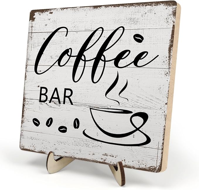 Coffee Bar Decor Sign – Rustic Wooden Plaque for Coffee Station, Farmhouse Cafe Shelf Accessories, Desk or Kitchen Counter Decor,Birthday,Mother Day Gift 5.9 x 5.9 Inch by DMADNF