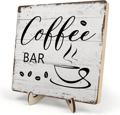 Coffee Bar Decor Sign – Rustic Wooden Plaque for Coffee Station, Farmhouse Cafe Shelf Accessories, Desk or Kitchen Counter Decor,Birthday,Mother Day Gift 5.9 x 5.9 Inch by DMADNF