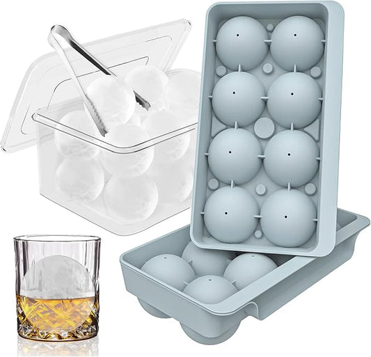 WIBIMEN Large Ice Cube Molds, Big Round Whiskey Ice Cube Trays for Freezer, Easy to Fill & Release, Whiskey Bourbon Cocktail(2.5In*8 Balls- Blue/2 Pack) by WIBIMEN