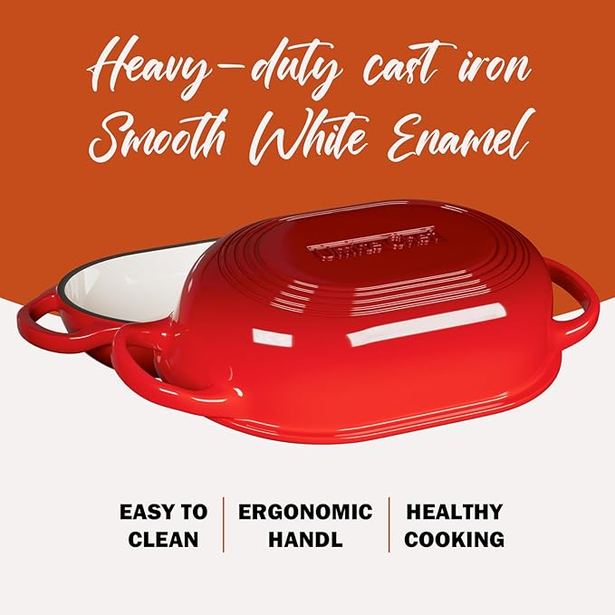 Enameled Cast Iron Sourdough Bread Oven, Dutch Oven, incl. Sourdough Bread-Baking Supplies like Banneton Bread-Proofing Basket - 5QT Loaf Cast Iron Bread Pan for Homemade Bread Baking, Red Meatloaf Pan with Lid - Image 3